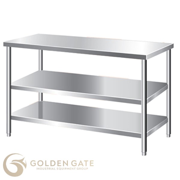 Bàn inox công nghiệp 3 tầng giá phẳng