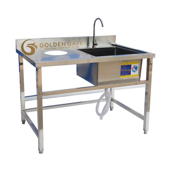 Chậu rửa đơn công nghiệp kèm bàn có lỗ xả rác