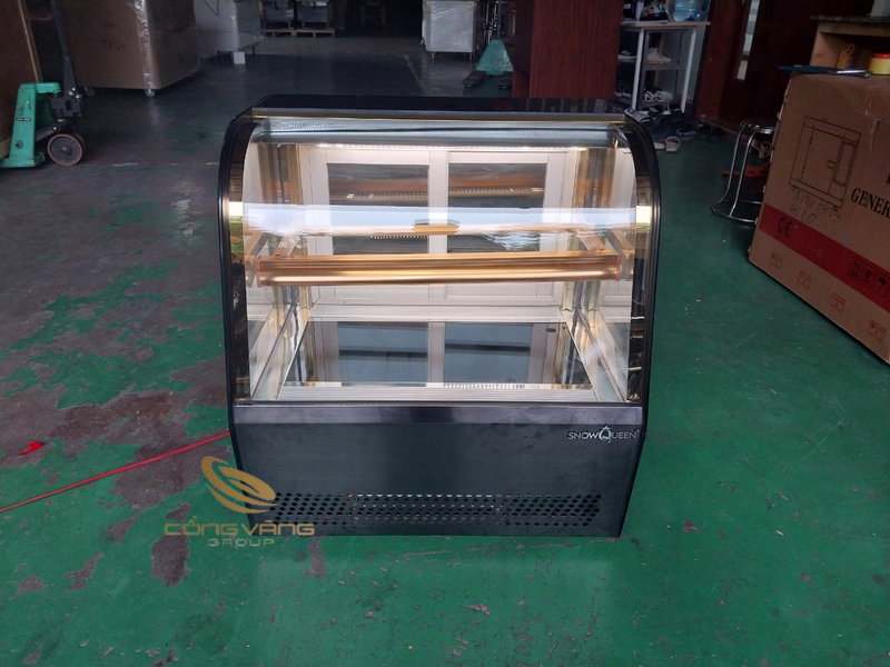 Tủ bánh kem mini để bàn kính cong (đế inox)